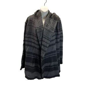 Vince hooded duster Cardigan Size M Black striped Wool Alpaca‎ Cashmere Sweater